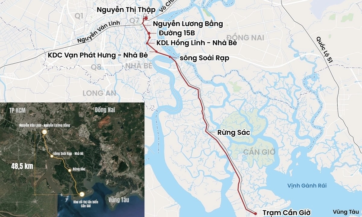 Bản đồ vị trí tuyến Metro quận 7 - Cần Giờ