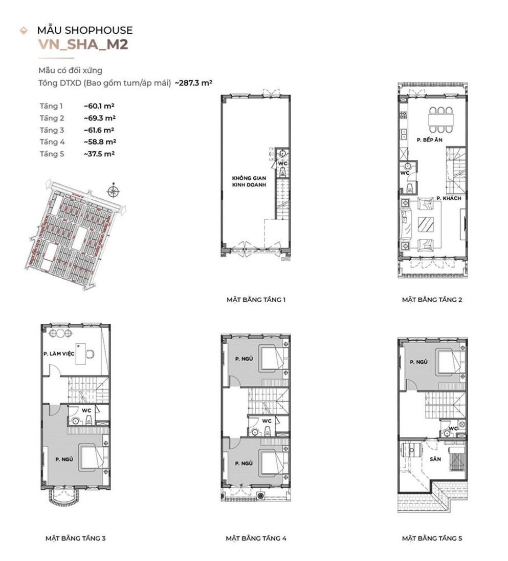 Mặt bằng Shophouse Vinhomes Green Paradise điển hình 